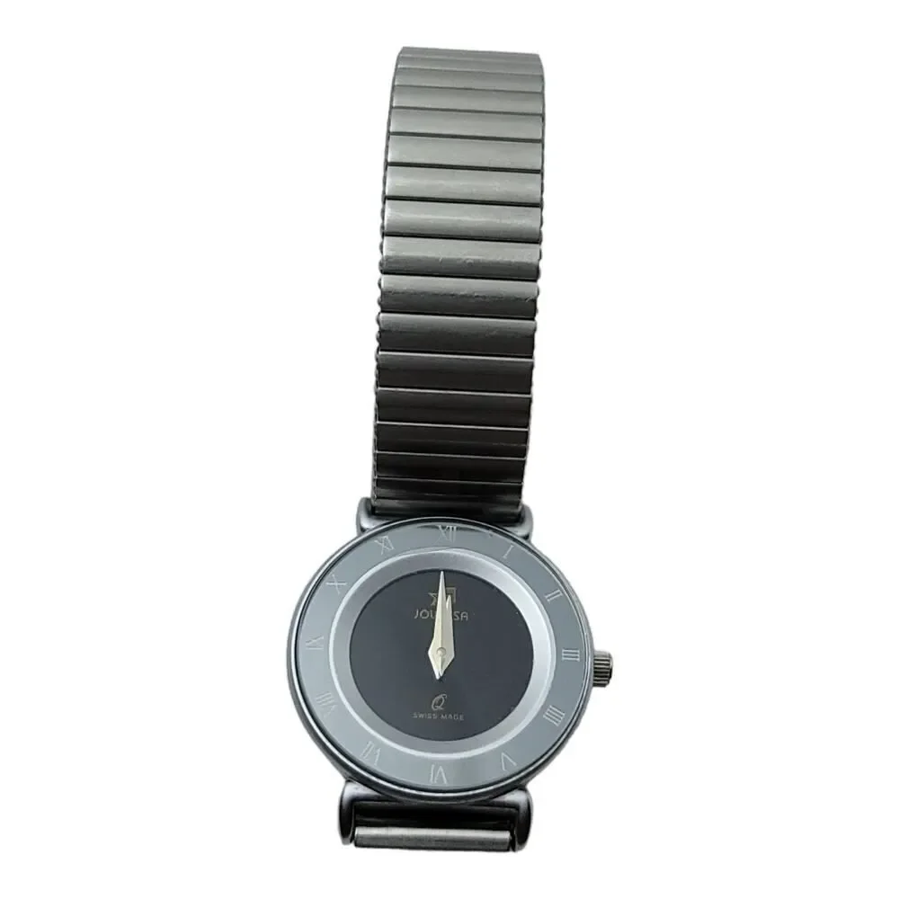 JOWISSA Watch Quartz Stainless Women's Black Dial Silver Stretch Band Swiss Made